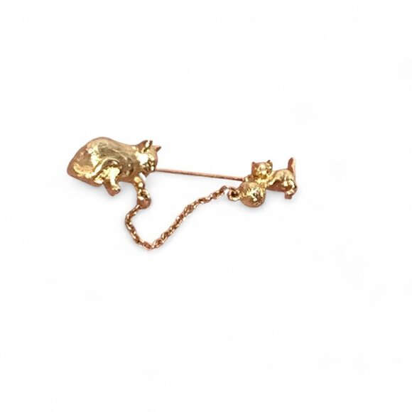 Vintage Avon Cat & Kitten With Yarn Ball Jabot Stick Pin Gold Tone - Picture 5 of 6